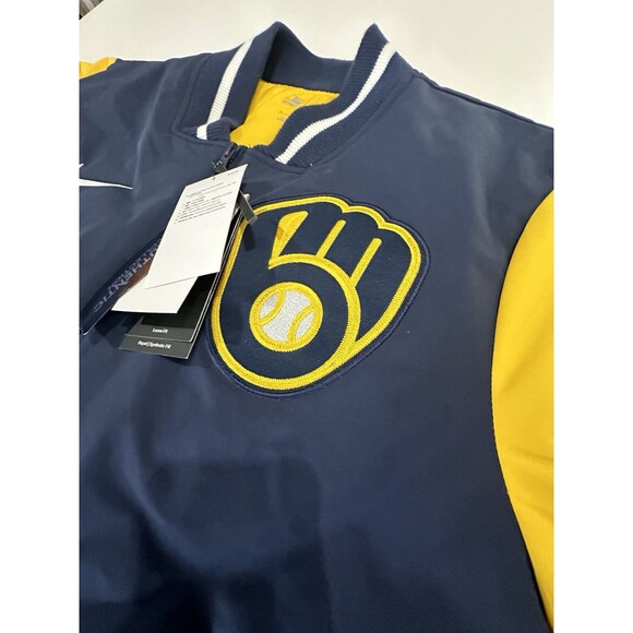 Nike Milwuakee Brewers Navy Yellow Dugout Performance Full Zip Jacket Men's M - Picture 5 of 16